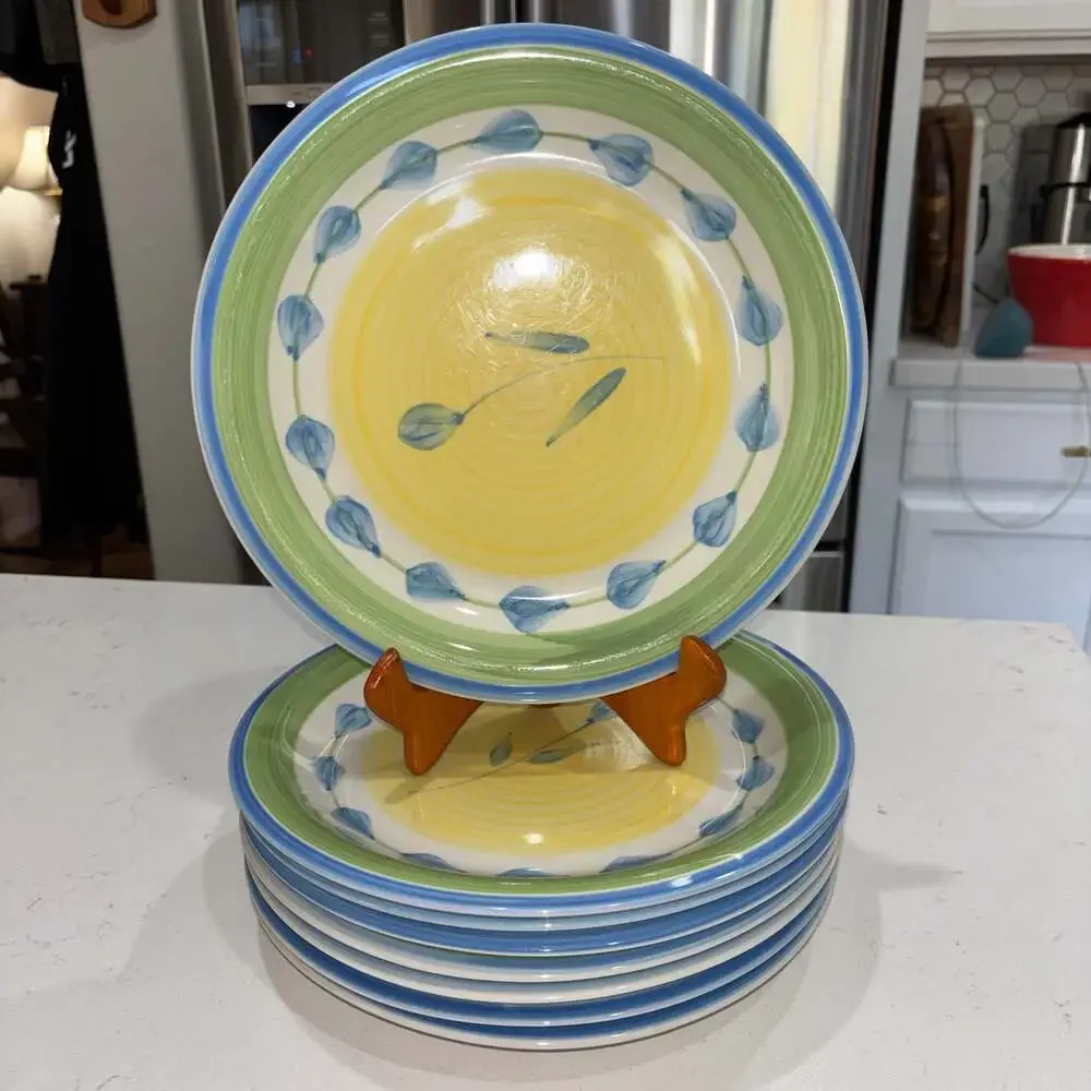 Vintage Trisa Hand Painted Stoneware Dinner Plates Set of 8 (10.75”)